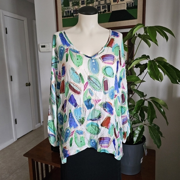 NWT Aldo Martins Cap Juluca green Mosa feather light-weight boho blouse Sz XL - Picture 1 of 9